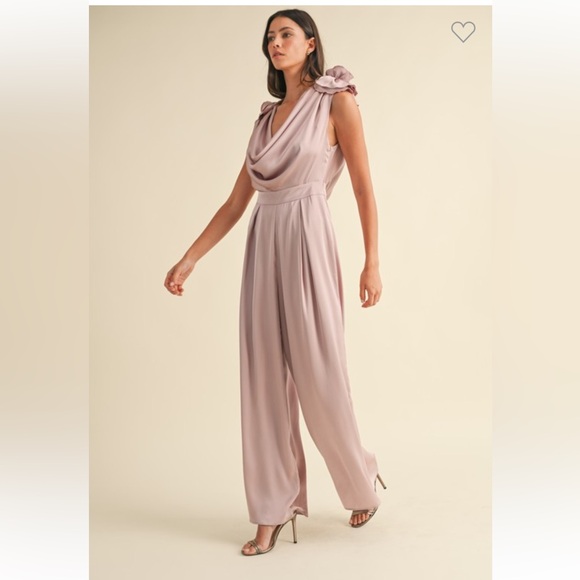 #170 3D FLORAL APPLIQUÉ DEEP COWL NECK JUMPSUIT - Picture 4 of 7